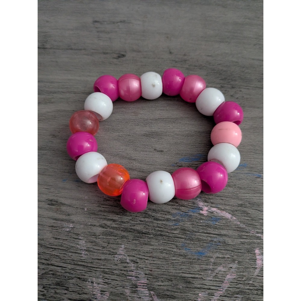 Pink White Orange Pony Bead Stretch Bracelet Y2K Rave Kidcore Festival Jewelry